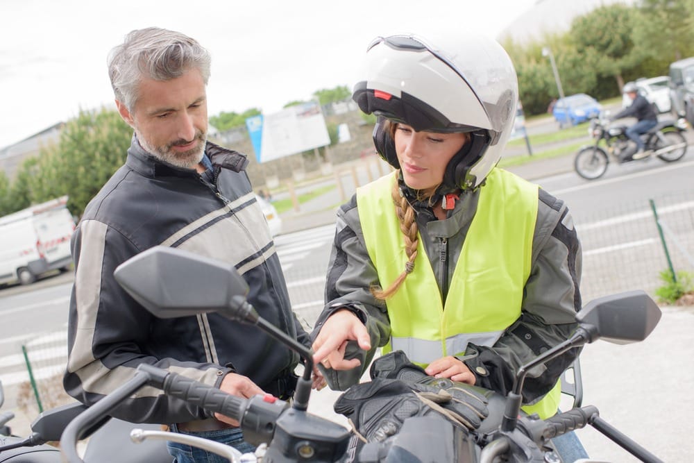 Motorcyclist during driving test