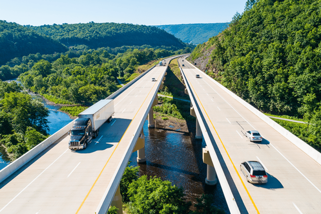 Truck driving on intricate highway in Pennsylvania - truck accident lawyer