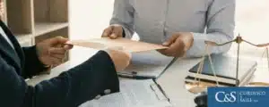 Lawyer working with clients