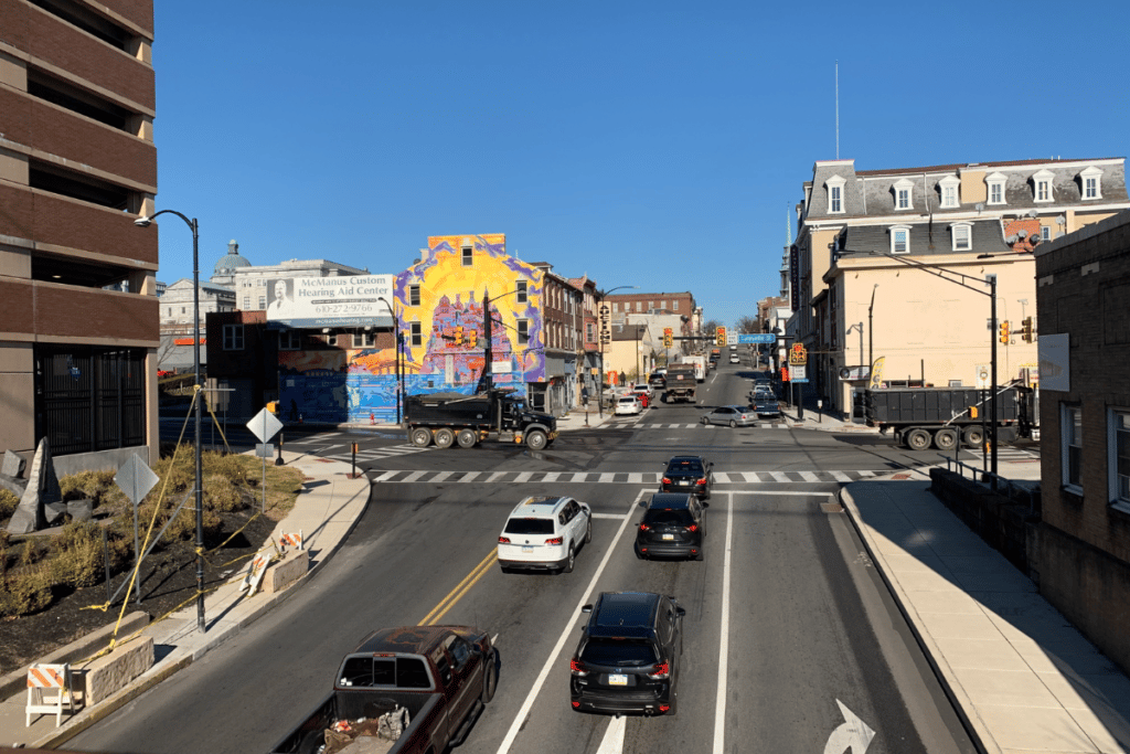 Truck and cars on street in Norristown