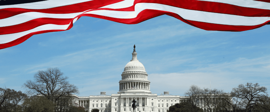 White house and flag