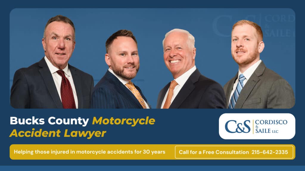 team of four bucks county motorcycle accident lawyers with phone number and free consultation text