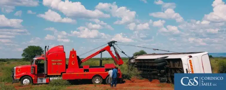 people standing in street after a truck accident