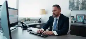 attorney looking into accident case files on computer