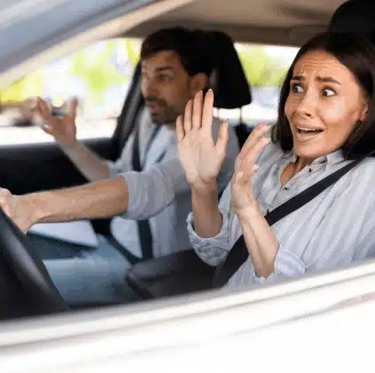 driver and passenger about to get into crash