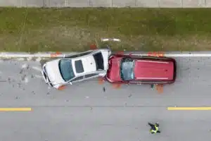 Aerial view of a car accident on the highway