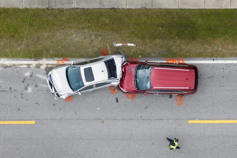 Aerial view of a car accident on the highway