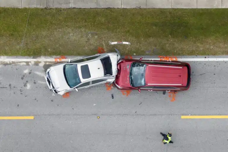 Aerial view of a car accident on the highway