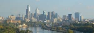 Panoramic view of Philadelphia Skyline and the Schuylkill River in Philadelphia, USA
